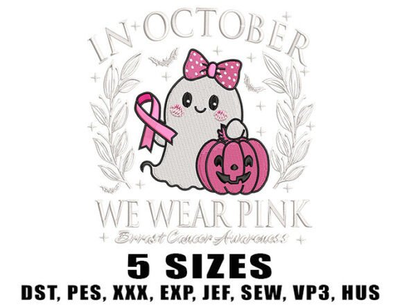 Charming Ghost Cancer Ribbon Embroidery Design