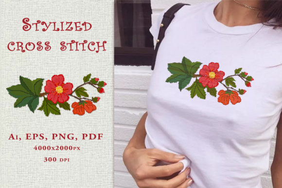 Country Rose: A Sweet, Stylized Cross Stitch Embroidery Design